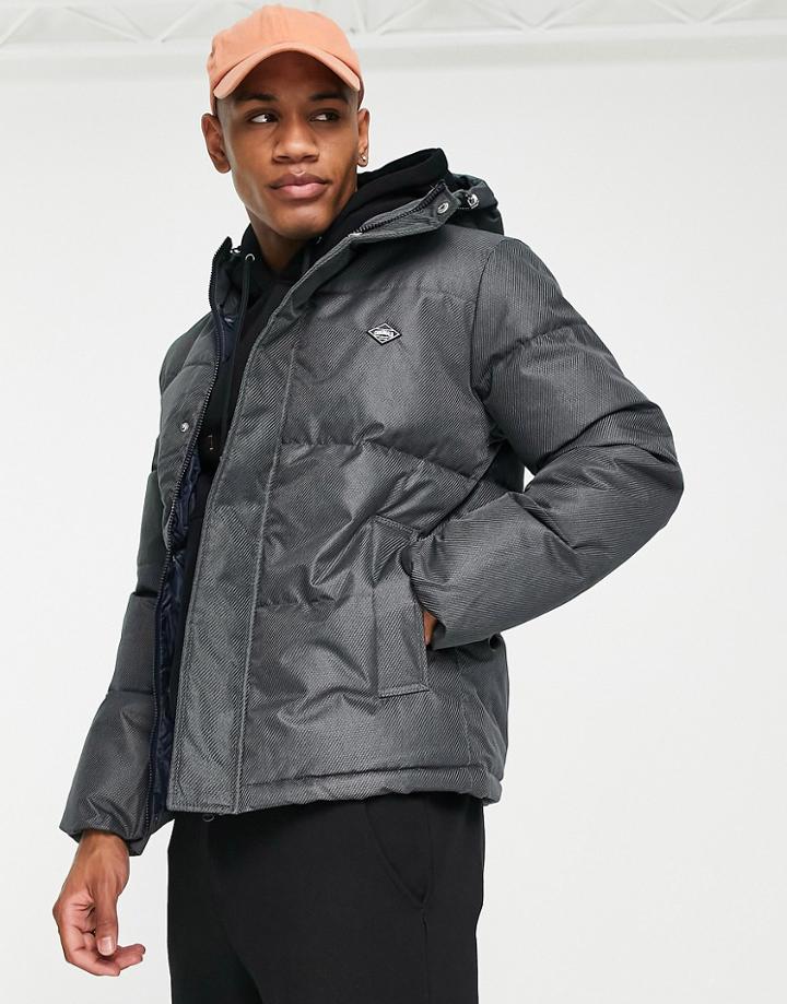 Jack & Jones Originals Puffer With Hood In Charcoal-grey
