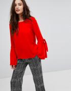 Vila Fluted Sleeve Tie Top - Red