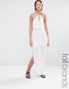 Vero Moda Tall Embroidered Halter Neck Maxi Dress - White
