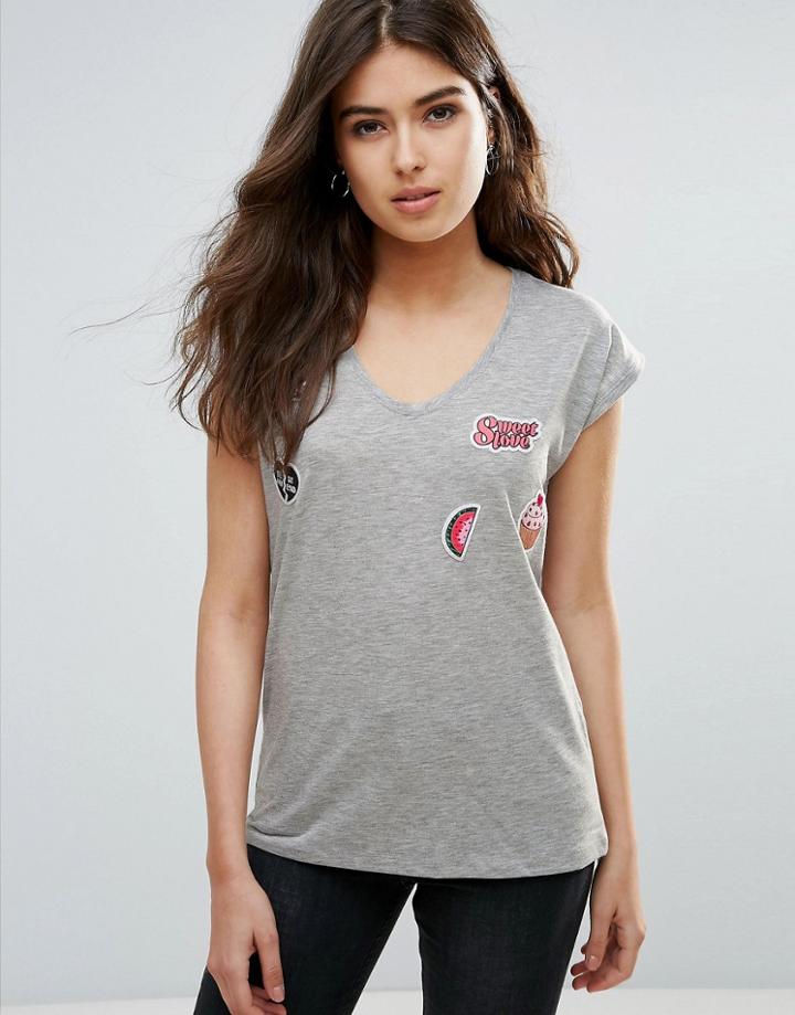 Pieces Billo Patch T-shirt - Gray