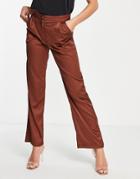 Femme Luxe Slouchy Satin Pants In Chocolate - Part Of A Set-brown