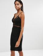 Missguided Lace Insert Cami Dress - Black