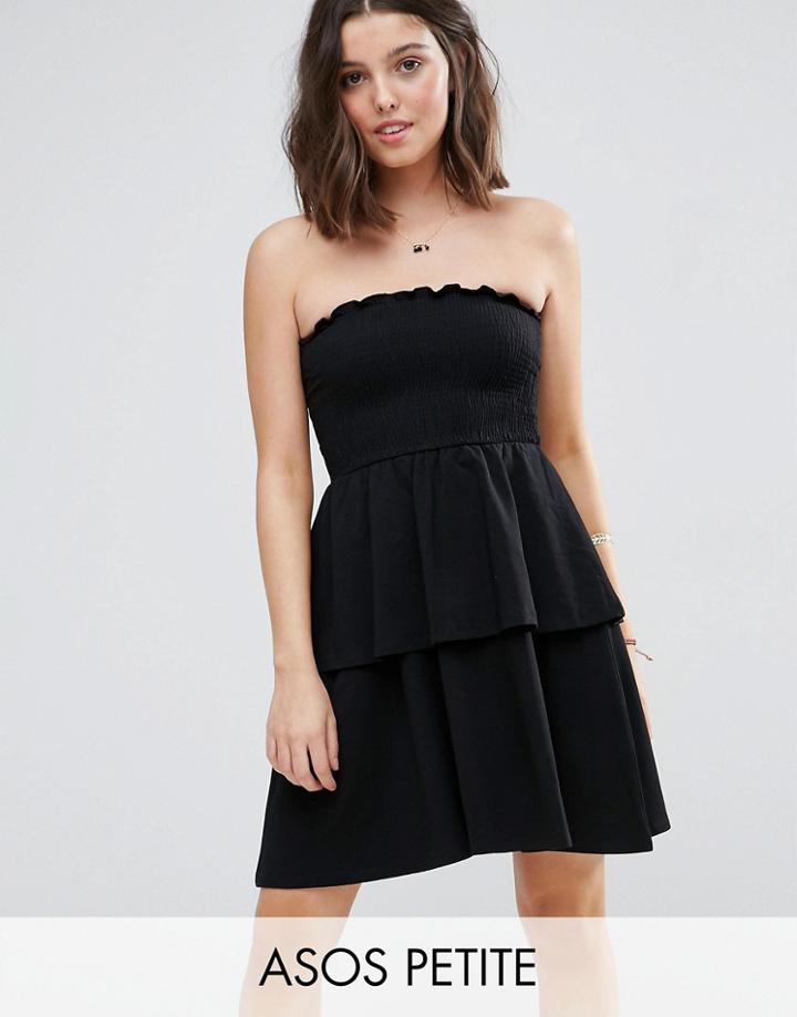 Asos Petite Bandeau Shirred Mini Sundress With Peplum Hem - Black