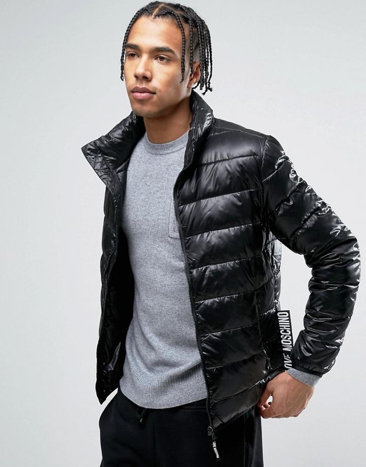 Love Moschino Pack Away Padded Jacket With Side Tab Branding - Black