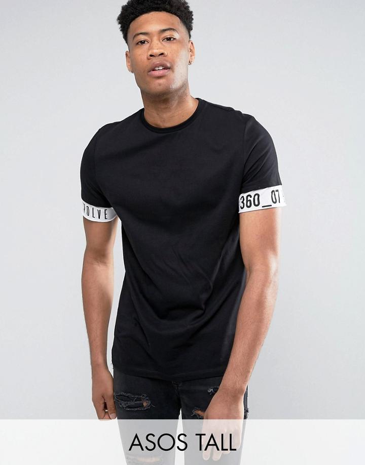 Asos Tall Relaxed T-shirt With Text Extended Sleeve Print - Black
