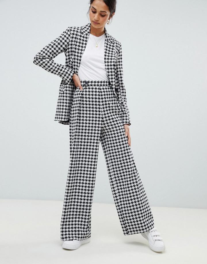 Asos Design Houndstooth Wide Leg Pants - Multi