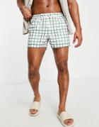 Asos Design Swim Shorts With Hand Drawn Check Print Short Length-white