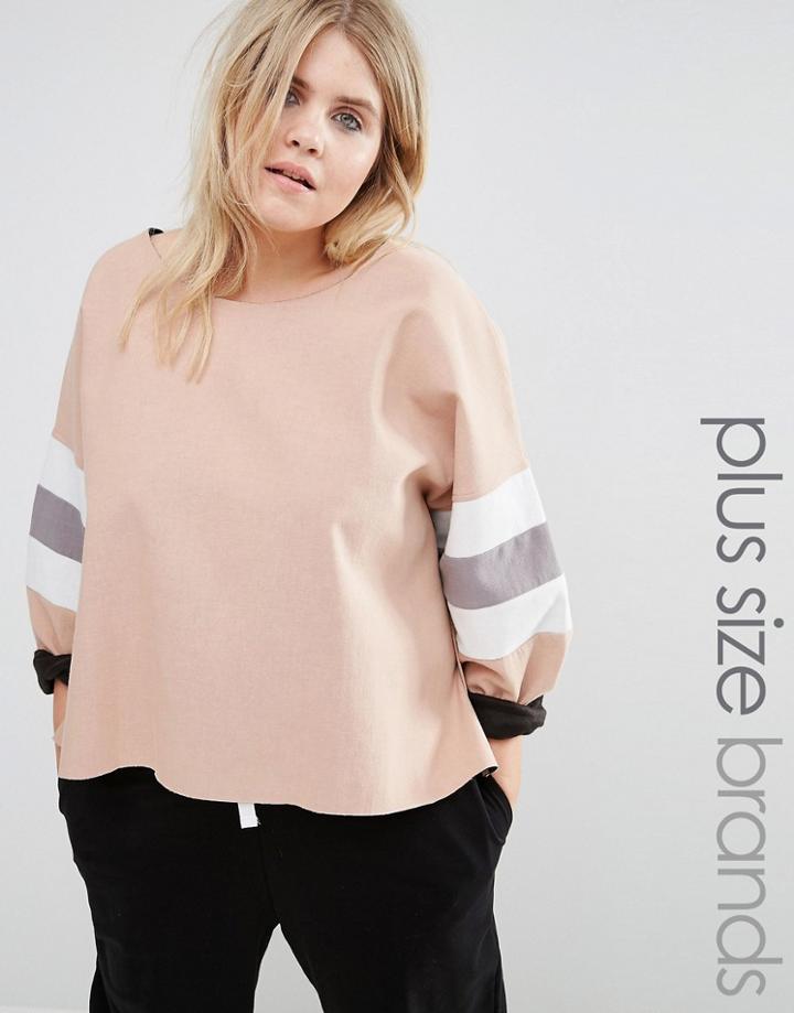 Alice & You Color Block Sleeve Sweatshirt - Beige