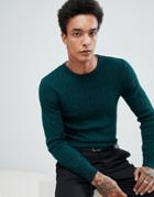 Gianni Feraud Premium Muscle Fit Stretch Crew Neck Cable Sweater - Green
