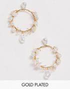 Asos Edition Gold Plated Hoop Earrings Faux Fresh Water Pearls - Gold