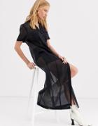 & Other Stories Sheer Pocket-detail Midi Dress In Black