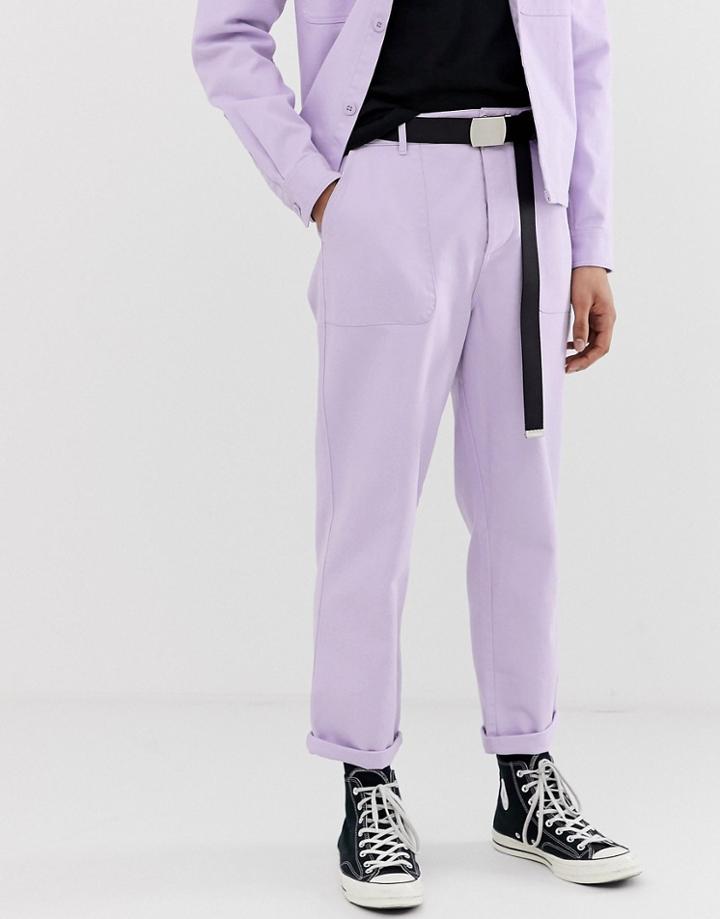 Asos Design Two-piece Relaxed Utility Pants In Washed Lilac-purple