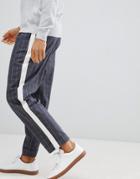 Asos Design Oversized Tapered Pants In Gray Check With Side Taping - Gray