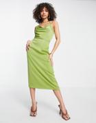 Naanaa Strap Detail Cowl Neck Midi Dress In Lime-green