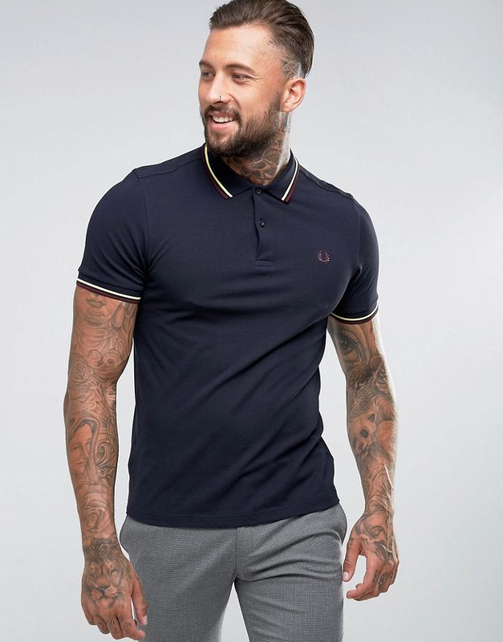Fred Perry Slim Fit 2 Color Tipped Polo In Navy - Navy