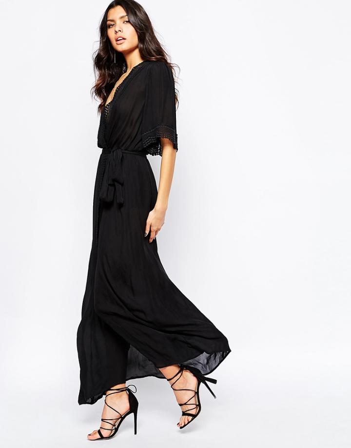 The Stone Cold Fox Leo Maxi Dress In Black Silk - Black