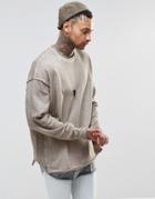 Asos Oversized Washed Sweatshirt In Oil Wash - Khaki