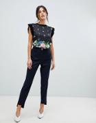 Ted Baker Rivaat Skinny Pants With Stepped Hem - Navy