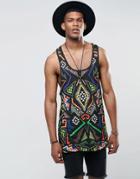 Jaded London Tank With All Over Kaleidoscope Print - Black