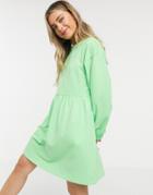 Asos Design Mini Sweat Smock Dress In Bright Green