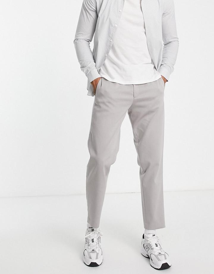 Selected Homme Cotton Blend Slim Fit Smart Pants In Gray - Lgray