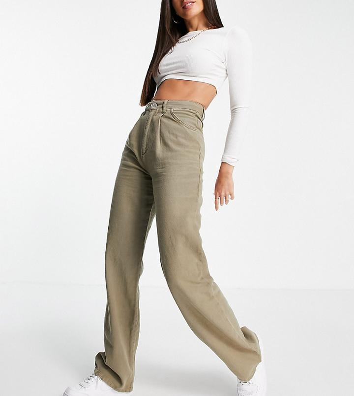 Asos Design Tall 'relaxed' Dad Pants In Khaki Cheesecloth-green