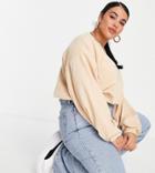 I Saw It First Plus Crop Sweatshirt In Stone-neutral