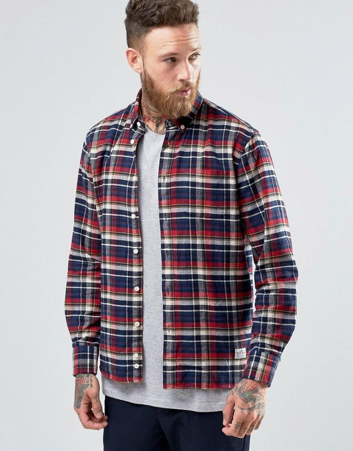 Penfield Barrhead Check Button Shirt In Regular Fit Brushed Cotton - Red
