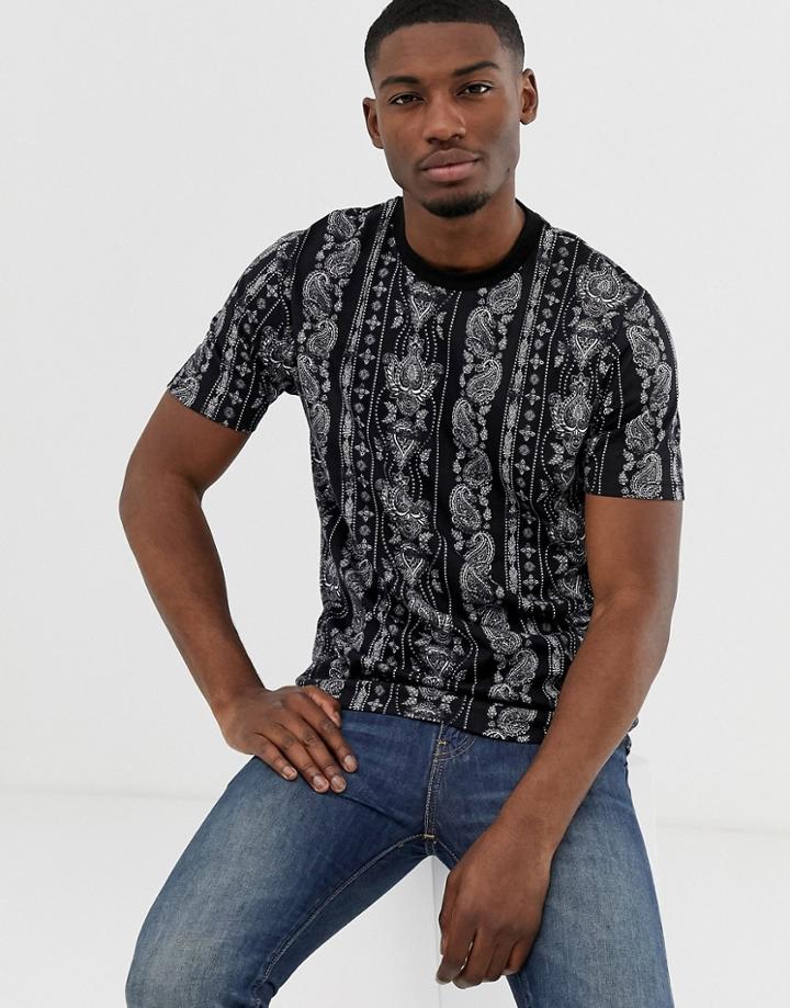 Asos Design Relaxed T-shirt With All Over Paisley Print - Navy