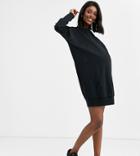 Asos Design Maternity Sweat Dress With Front Pocket-black