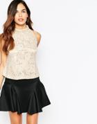 Ax Paris High Neck Top In Lace - Camel