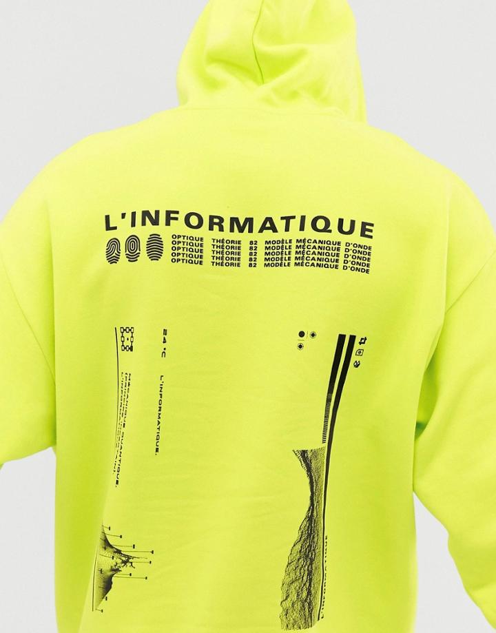 Asos Design Oversized Hoodie With Back Print In Bright Green - Green