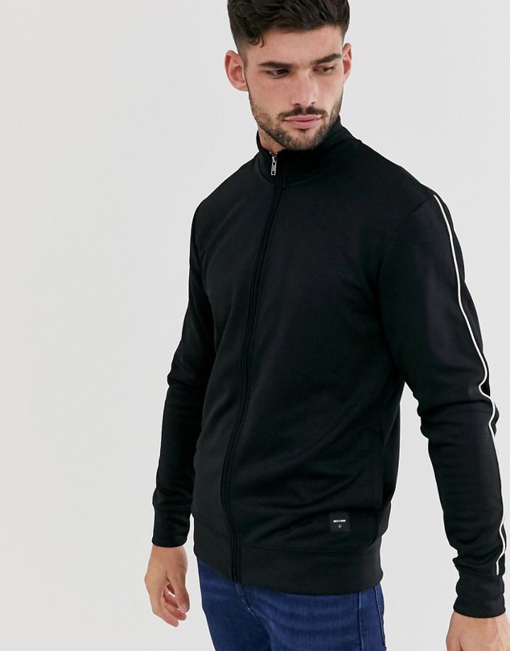 Only & Sons Neon Zip Through Sweat Jacket In Black - Black