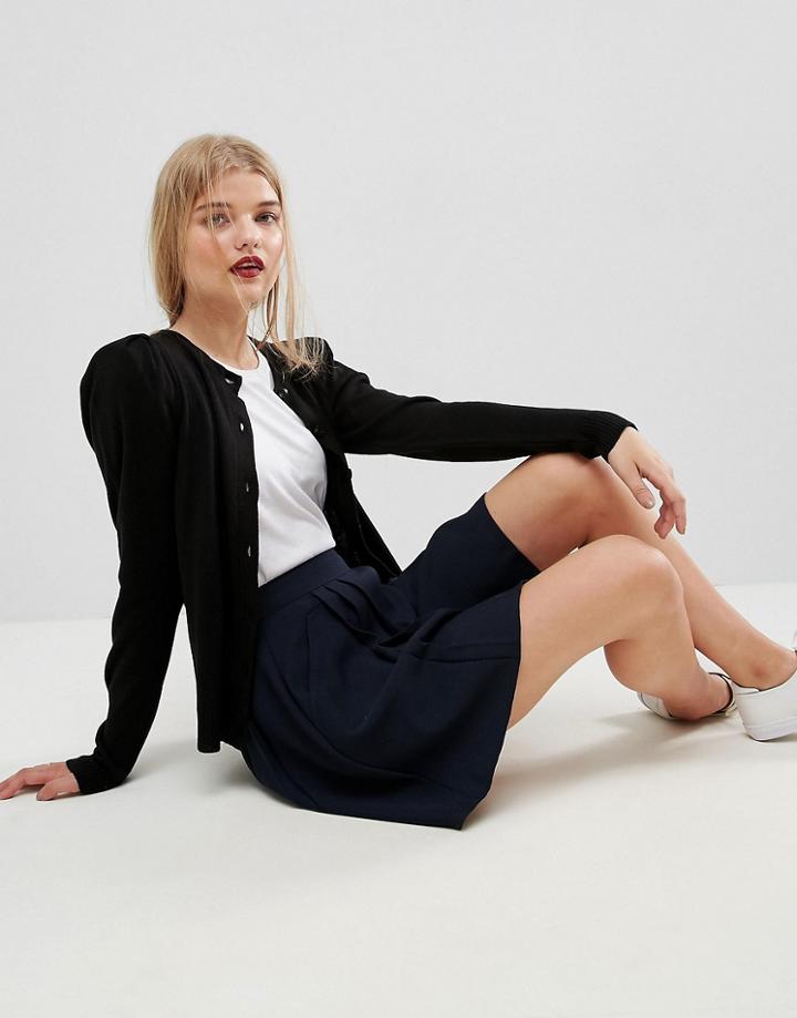 Asos Cardigan With Button Front And Shoulder Pads - Black