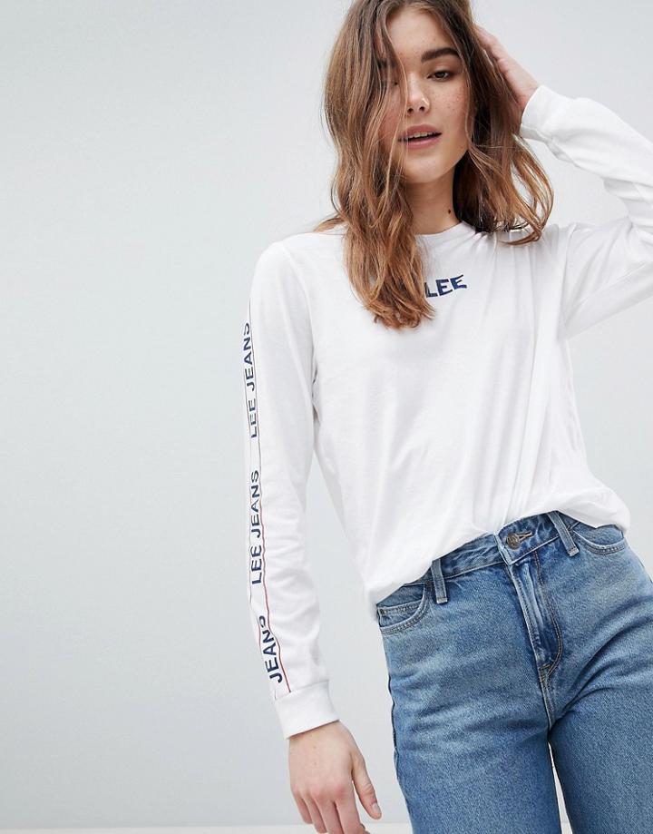 Lee Logo Tape Long Sleeve T Shirt - White