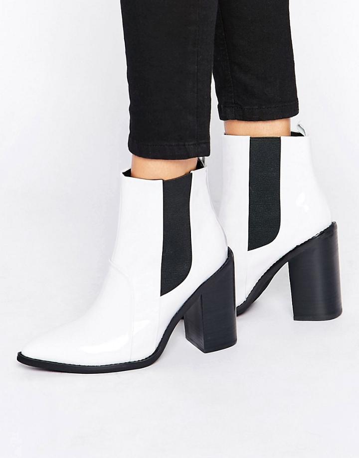 Sol Sana Lori White Patent Leather Heeled Ankle Boots - White