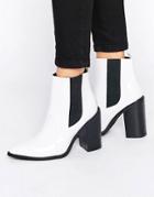 Sol Sana Lori White Patent Leather Heeled Ankle Boots - White