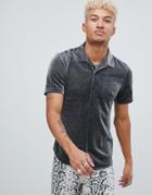 Asos Design Regular Fit Shirt In Silver Metallic With Revere Collar - Silver