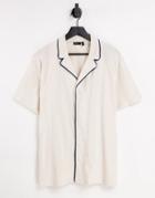 Asos Design Relaxed Polo With Revere Collar In Stone With Contrast Piping-neutral