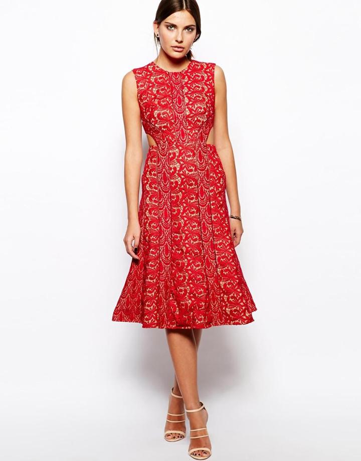 Self Portrait Heavy Lace Midi Dress With Cut Out Details