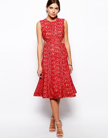 Self Portrait Heavy Lace Midi Dress With Cut Out Details