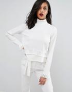 Minimum High Neck Top With Sleeve Detail - Cream