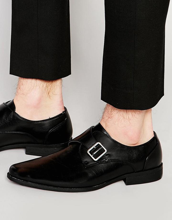 Asos Pointed Monk Shoes In Black - Black