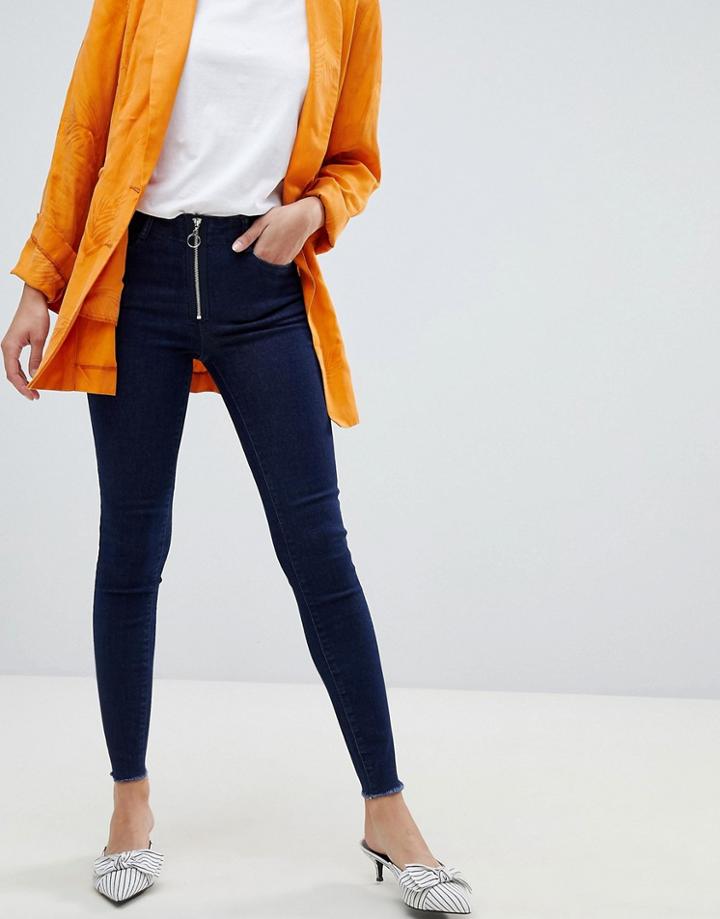Vila Zip Front Skinny Jeans - Navy