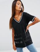 Asos Longline Top With Varsity Tipping And Stripe Print - Multi