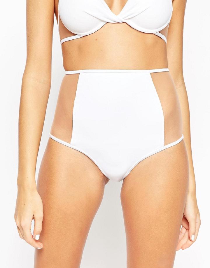 Asos Mix And Match Mesh Insert High Waist Bikini Bottom - White