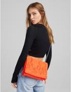 Bershka Nylon Across Body Bag With Embossed Flame In Orange With Chain Handle