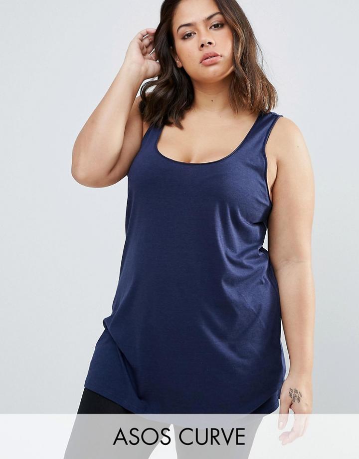 Asos Curve Ultimate Tank In Longline - Navy