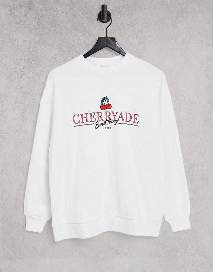 Asos Design Sweatshirt With Cherryade Print In White