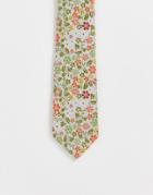 Asos Design Slim Tie With Ditsy Floral Design In Sage Green - Lgreen